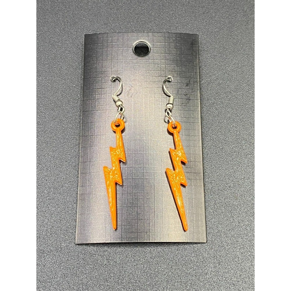 Orange Plastic Lightning Bolts Earrings